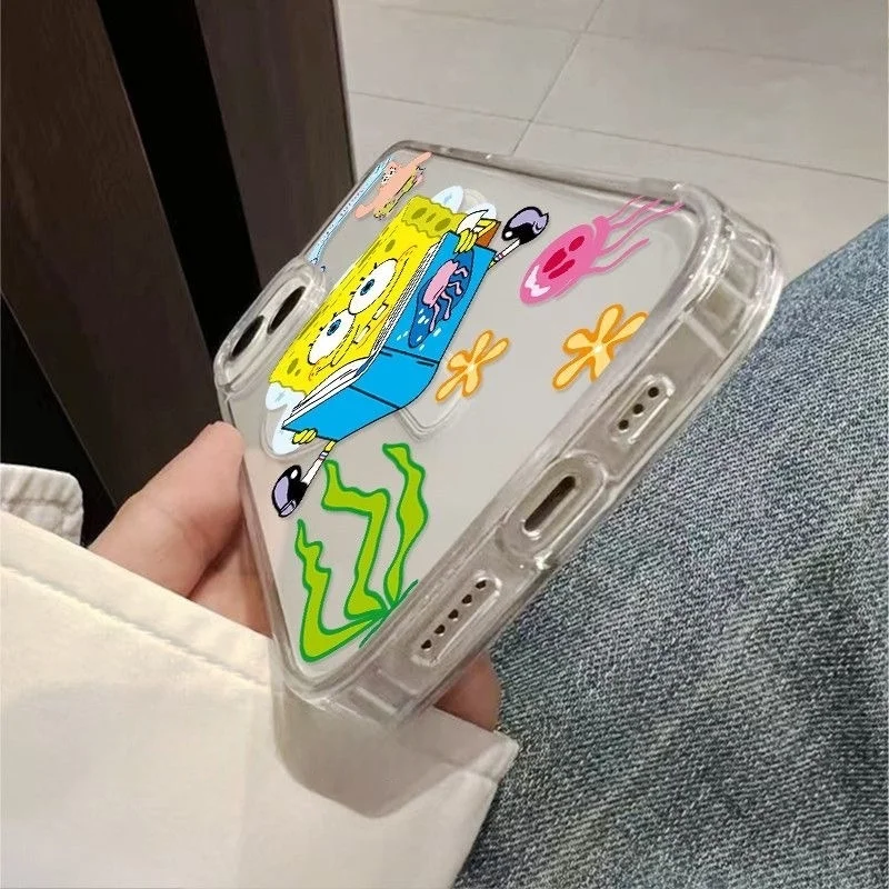 Funny Cute S-SpongeBob P-Patrick Star Magsafe Wireless Charge Case For iPhone 13 14 15 16 Pro Max Plus cartoon Magnetic Cover