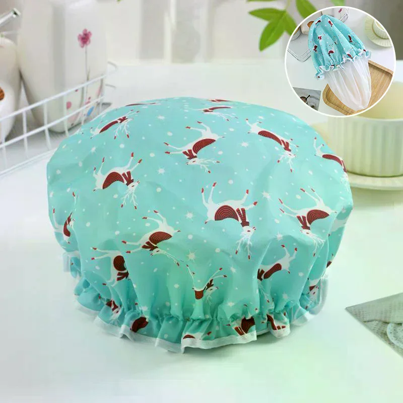 

Двухслойная шапочка для душа с цветочным узором, водонепроницаемая многоразовая шапочка для ванны с принтом для женщин, женская спа-салон, домашнее путешествие, использование