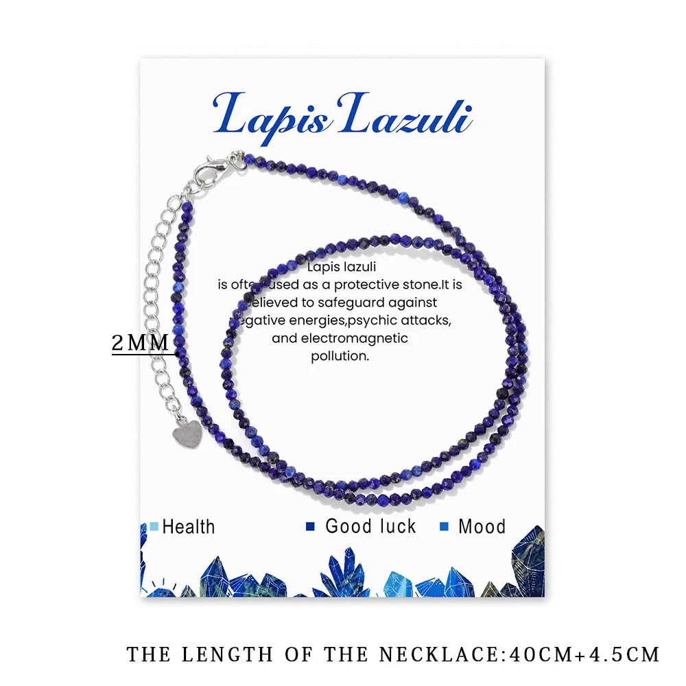 Small Natural Stone Bead Necklace 2MM Mini Faceted Lapis Lazuli Stone Chain Necklace Adjustable Reki Yoga Bangle For Women Men