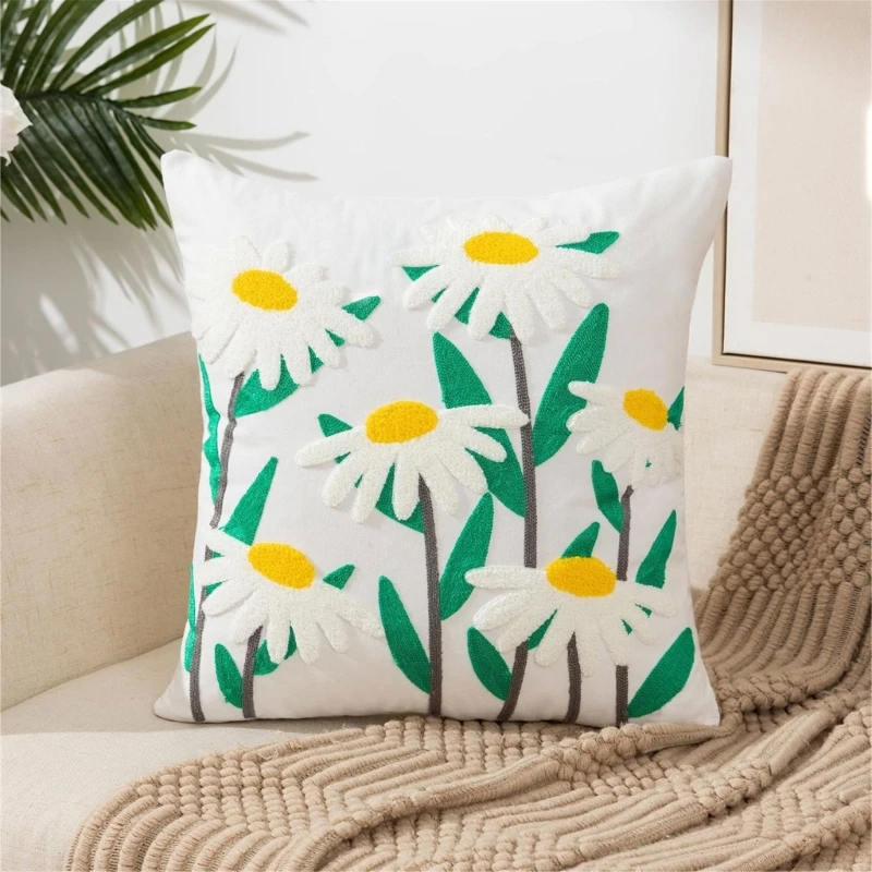 Floral Embroidered Cushion Cover 45x45cm Pillowcase Throw Pillow Covers Decor Dropship