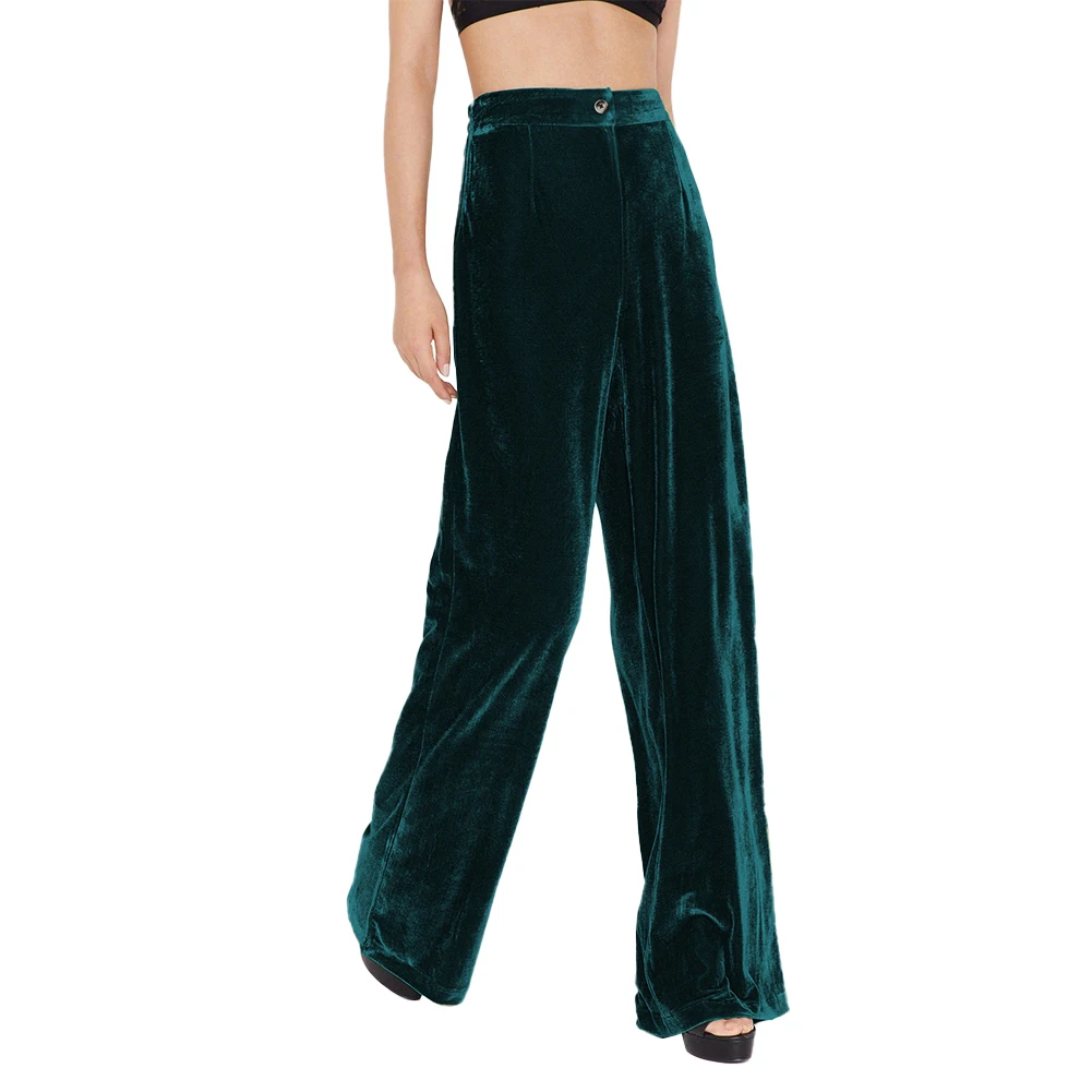 

Elegant and Comfortable Velvet Wide Leg Trousers for Women Plus Size Palazzo Trousers with Convenient Pockets