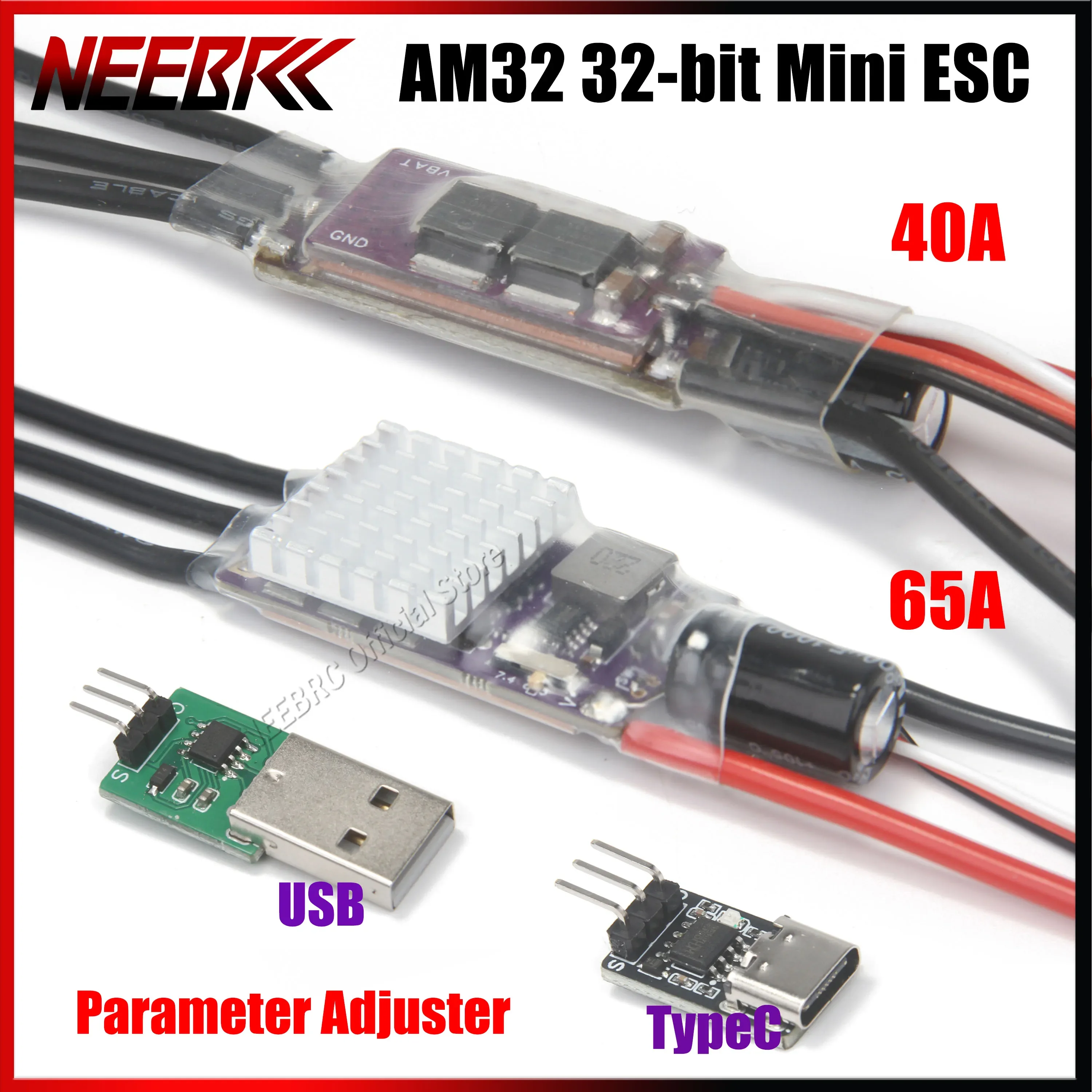 

NEEBRC AM32 40A 65A 32-bit Mini ESC Programming BEC PWM Param Converter for RC Crawler Car Axial Traxxas FPV Drone Motor Part