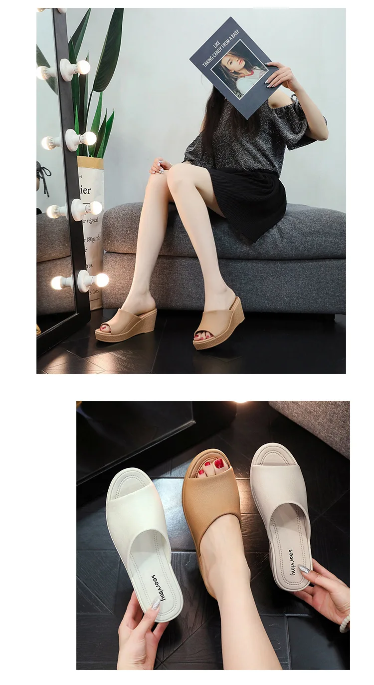 Neue Damen-Sandalen, Damen-Pantoffeln, Schwarze Keilabsatz-Plattform, Offene Zehenpartie, Orthopädische Dicksohlen-Strand-High-Heels-Slides – Detail 7