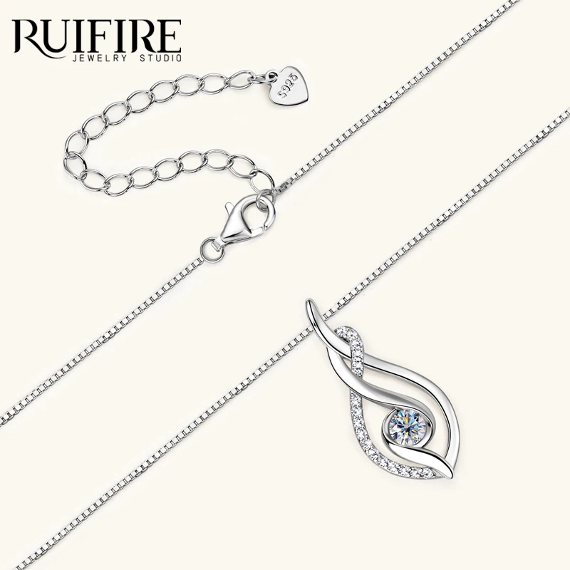 RUIFIRE S925 فضة مويسانيتي مستدير تويست قلادة قلادة مطلية بالذهب الأبيض مجوهرات الحفلات للنساء هدايا المناسبات