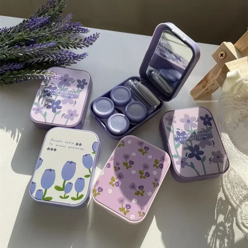 Purple Color Contact Lens Case Portable Contact Lens Container Travel Set Storage Box Case Korean Beauty Contact Lens Box
