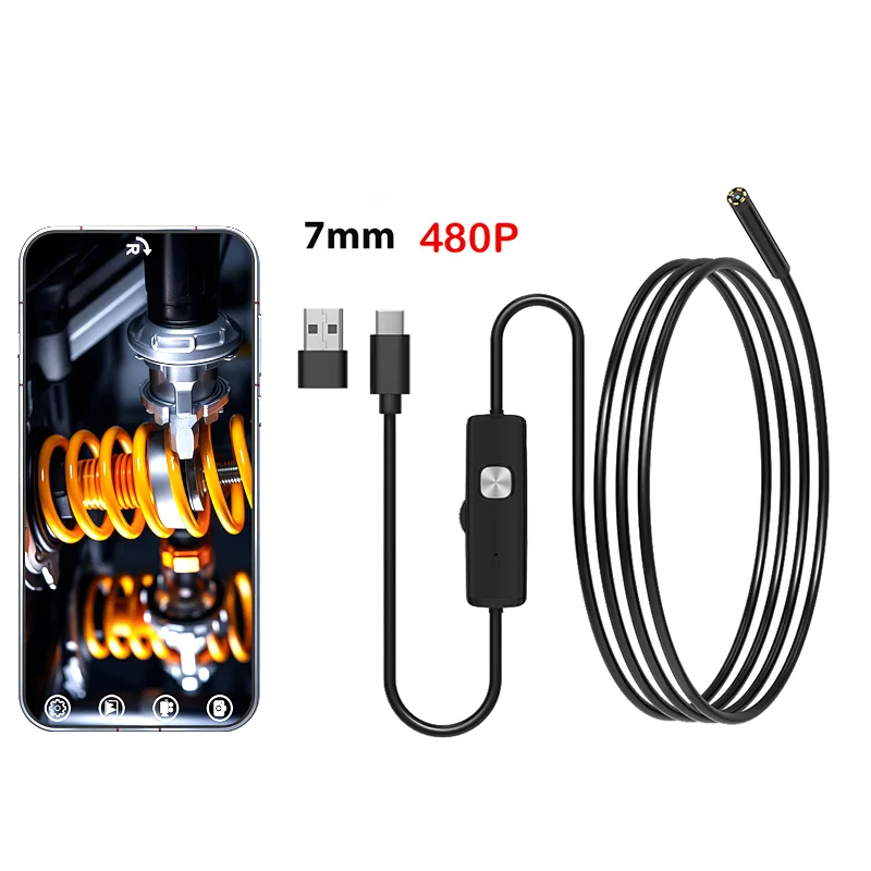 7MM USB/Type-C Endoscope 6 LEDS USB Probe Video Borescope With Camera IP67 Waterproof Lens For Android Phones/PC Inspection Pipe