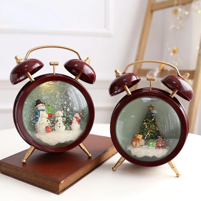 Christmas Snow Luminous Music Box Holiday Decoration Small Gift Elderly Snowman Music Alarm Clock