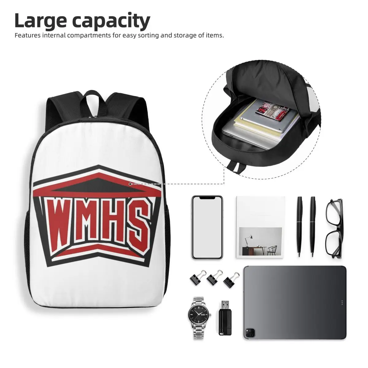 حقائب ظهر نسائية بشعار WMHS Cheerios للأولاد والبنات حقيبة كتب كاجوال للطلاب حقائب مدرسية قابلة للحمل حقيبة كتف للسفر #4