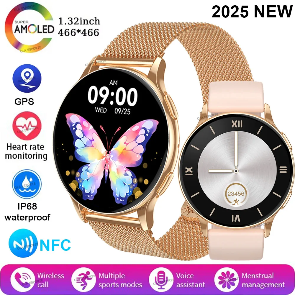 

Smart Watch Woman 1.32'' AMOLED 466*466 HD Screen NFC Women's Health Tracker Fashion Ladies Smartwatch Bluetooth Call Wristwatch
