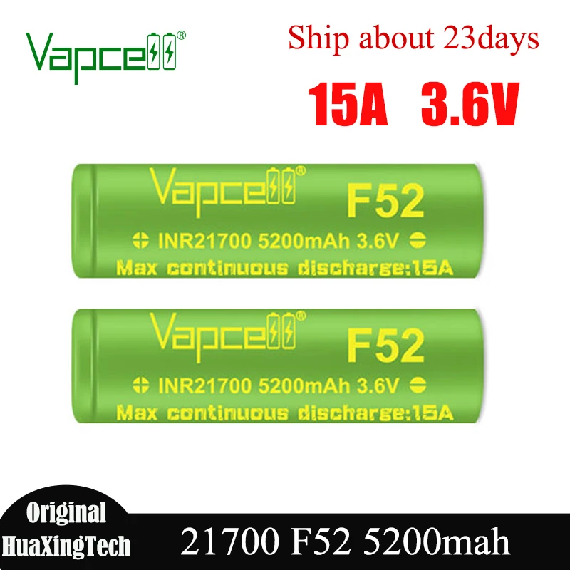 1-10pcs Original Vapcell 21700 F52 Battery 5200mah 15A 3.6V High Capacity INR 21700 Rechargeable Batteries Li-ion Cell