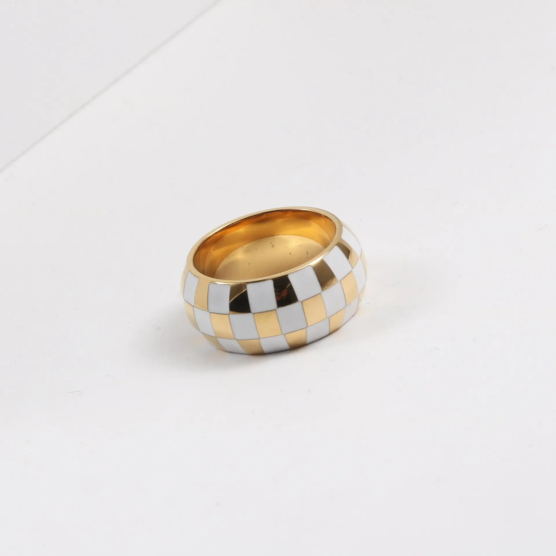 Hot Sale New Fashion Checkered Checkerboard Shape Ring for Women Girl Stainless Steel Ring Trendy Jewelry Boho