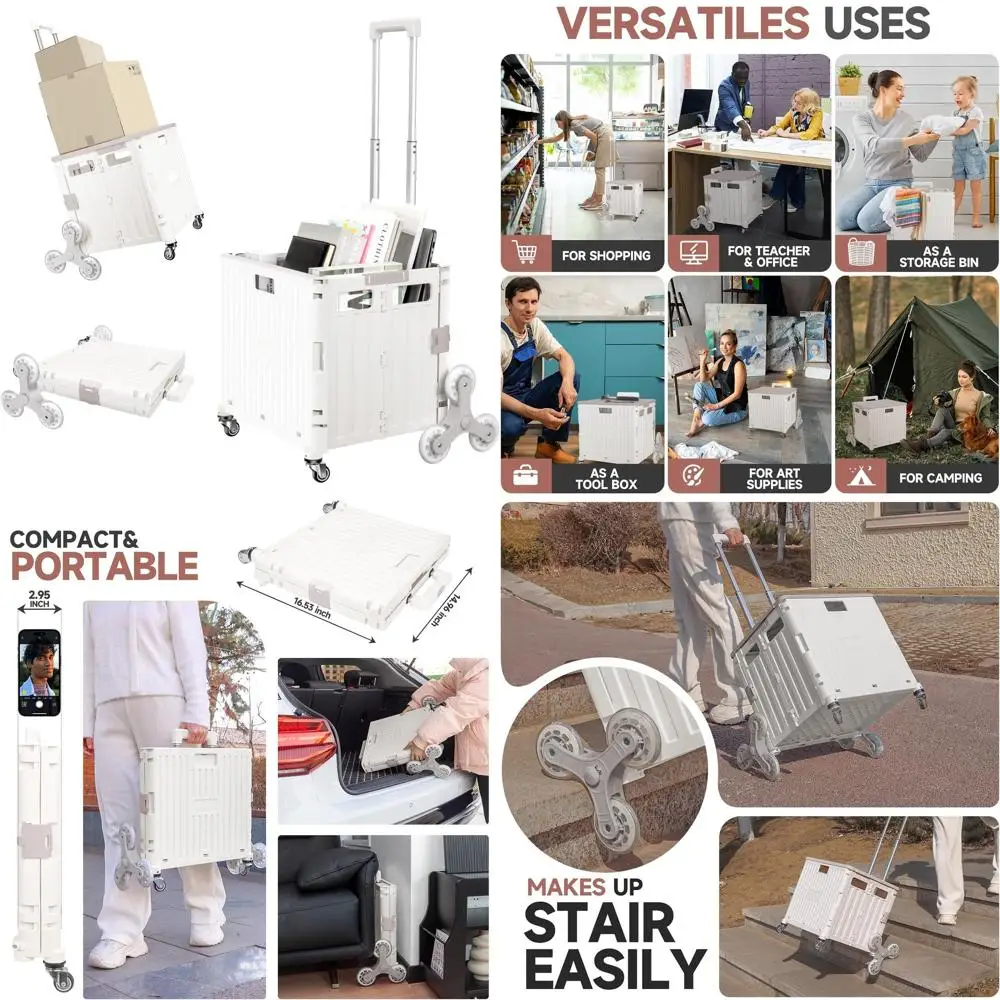 Stair-Climbing Rolling Crate for Shopping, Laundry, and Teaching - White