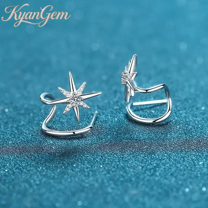 

KyanGem 18K Gold Micro-set Diamonds Earrings with Snowflake Hexagonal Star, 28 Point Moissanite 18K Platinum Earrings