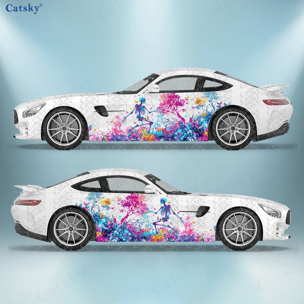 

2 шт. флуоресцентная виниловая пленка для автомобиля с бабочкой и лесным черепом, водонепроницаемая боковая наклейка из ПВХ, самоклеящаяся устойчивая к царапинам наклейка