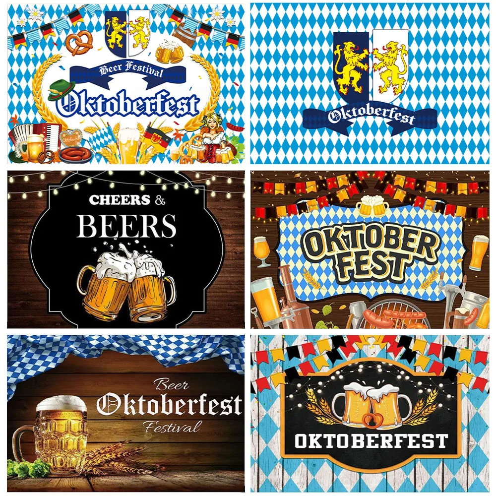 DIXSG Germany Oktoberfest Photography Backdrop Cheers & Beers Festival Club Banner Background Blue Diamond Photo Studio Props