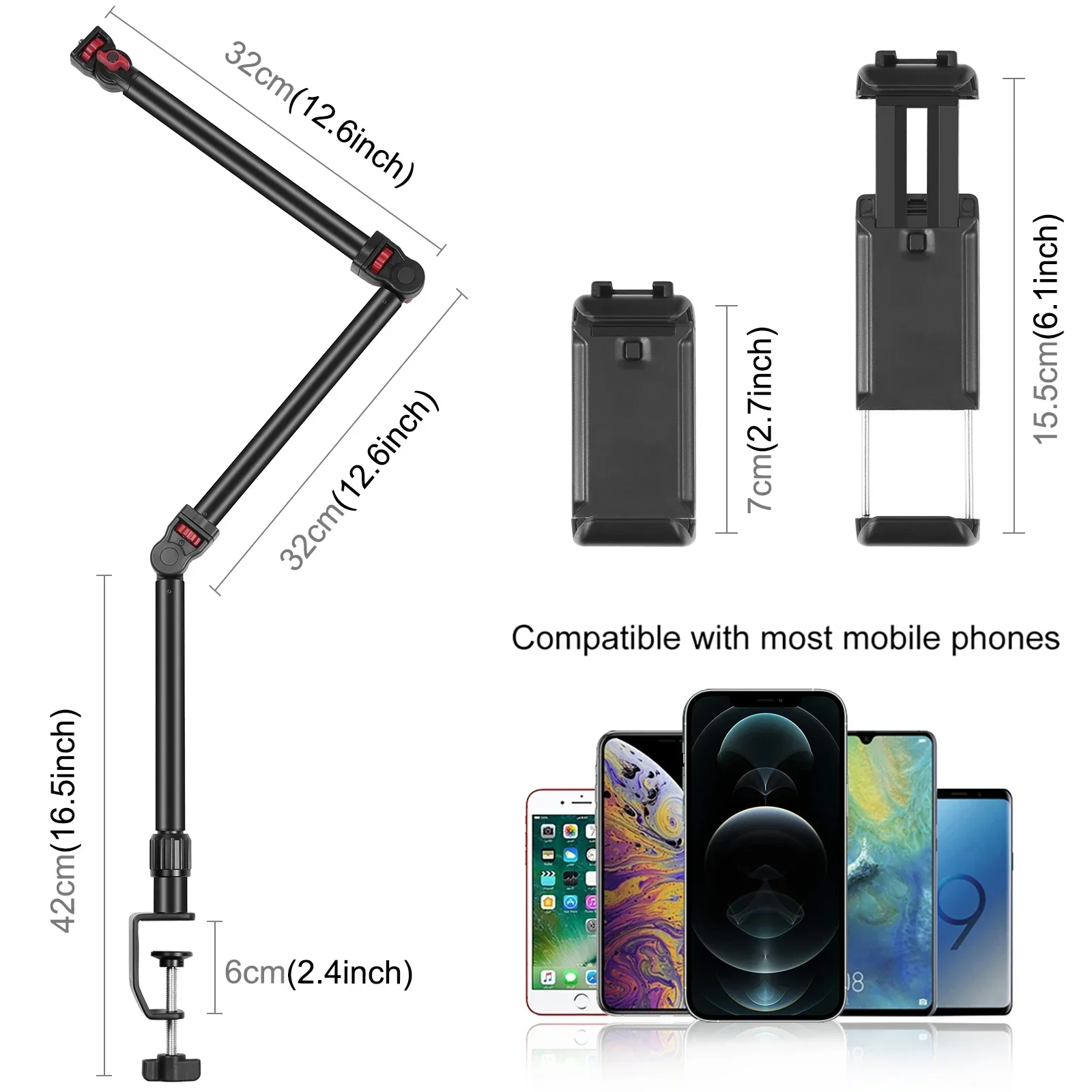 New Arrival PULUZ Overhead Camera Mount Clamp Desk Stand Flexible Lazy Arm Mobile Phone Holder