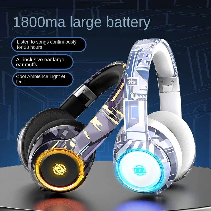 E-Sports Bluetooth Headphone Head-Mounted Good-looking Subwoofer Noise Reduction Wireless Gaming Headset