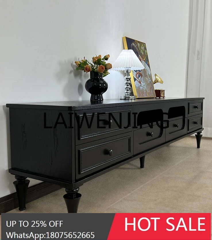 

American Simple Retro Solid Wood TV Cabinet Black Modern Living Room TV Storage Organizer Cabinet