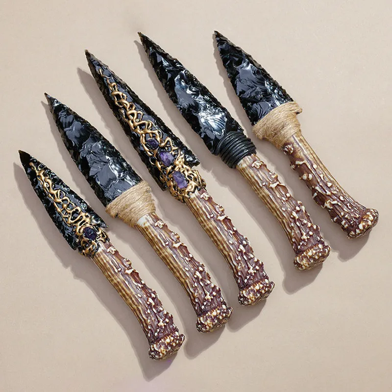 Natural obsidian ornament, hand-carved part, unbladed model.