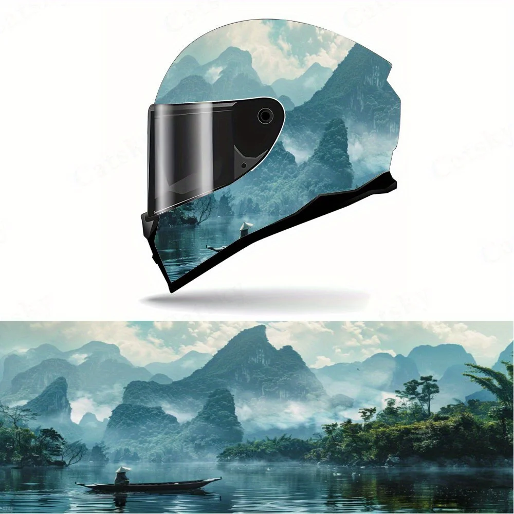

Mountain Landscape Full Face Helmet Decals - Durable and Waterproof PVC, self-adhesive Motorcycle Racing Helmet Aesthetic Stic