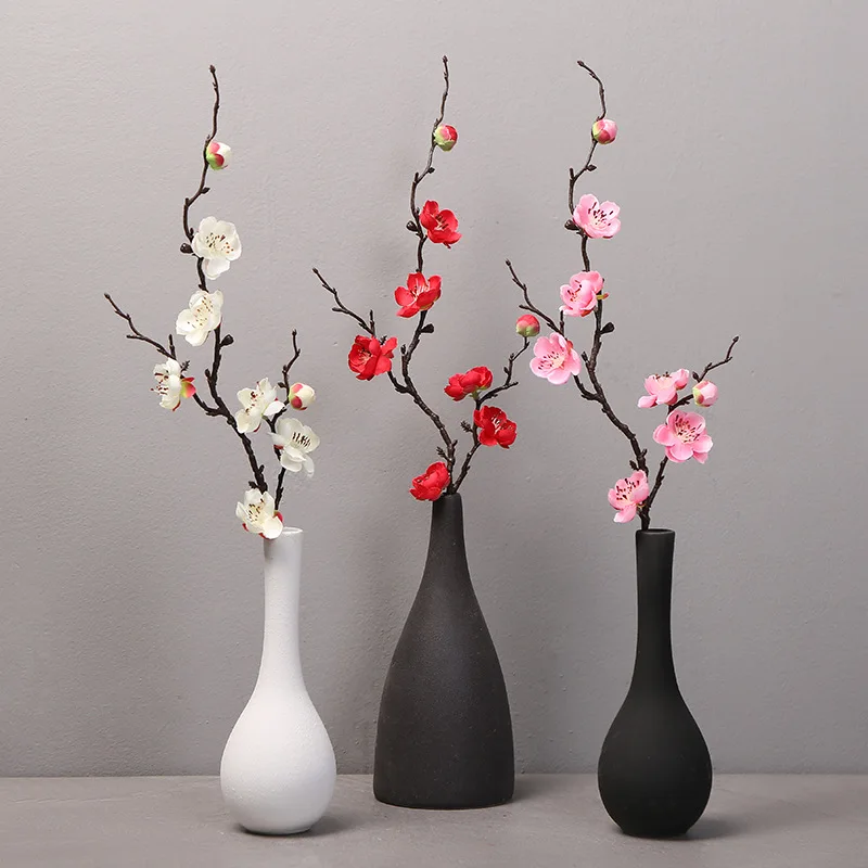 Elegant Cherry Red Silk Flower Chinese Style Small Winter Plum Artificial Plant Plum Blossom Home Decor Wedding Party and Events