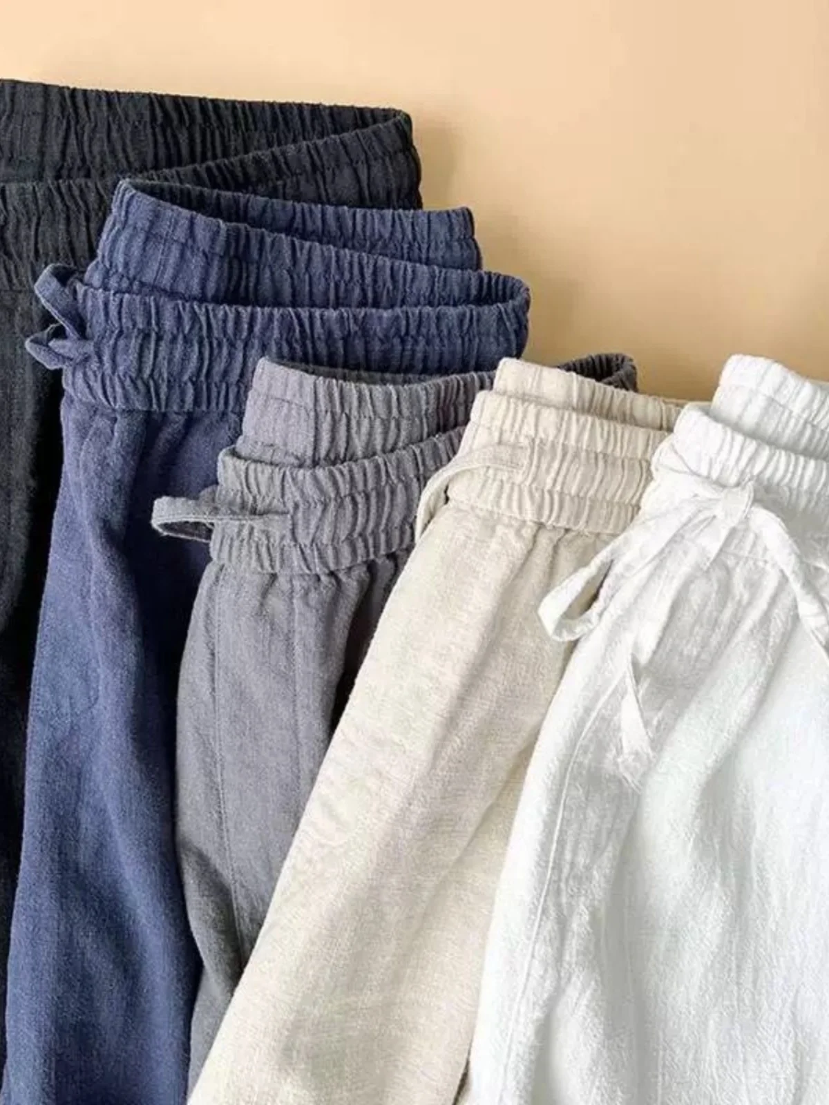 

Men's Cotton Linen Pants Summer Thin Loose Straight Leg Ice Silk Linen Nine Points Trendy Brand Large Size High-End Feeling