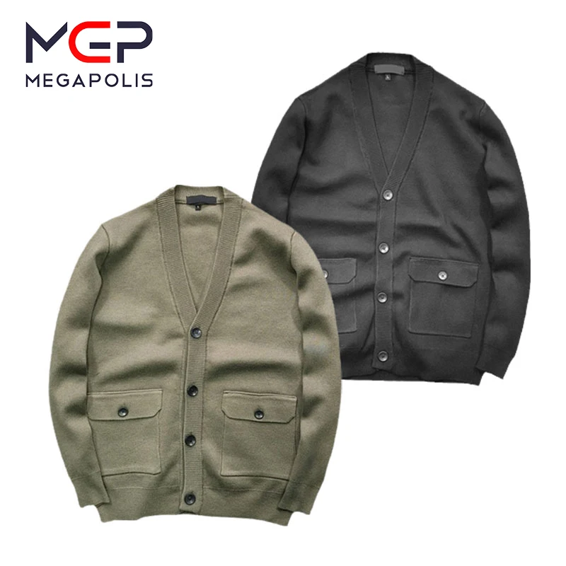 MGP Men's Cardigan Literary Style V-neck Casual Autumn Thick Sweater Wool Knit Single-breasted Jacket Winter