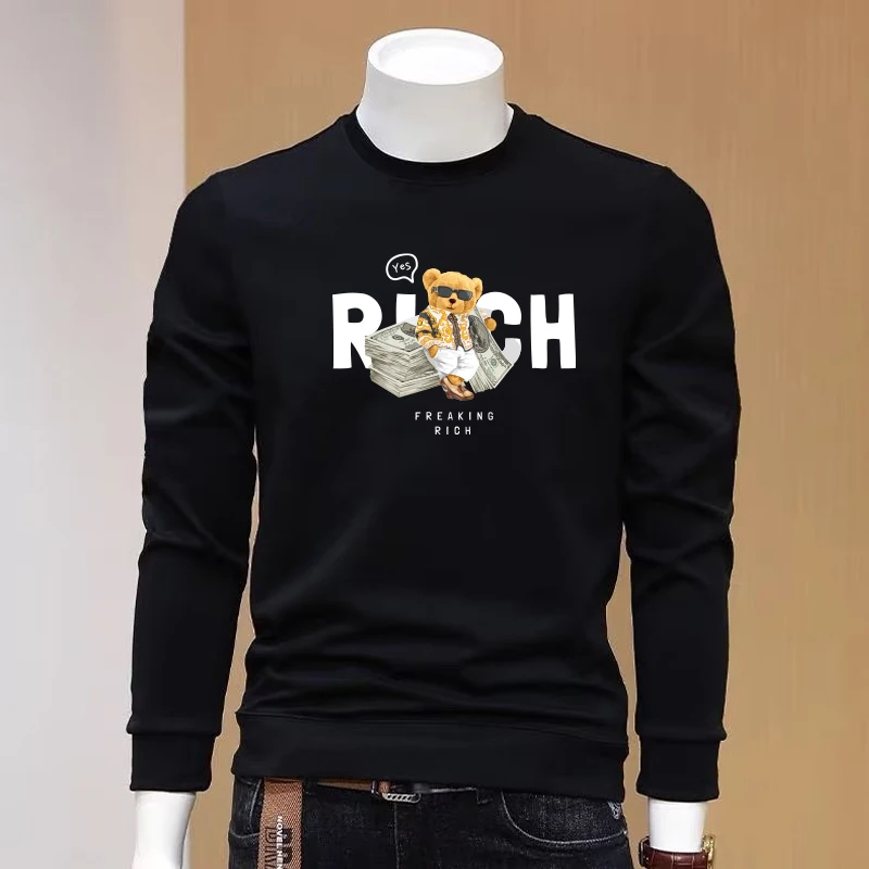 New Men Graphic Sweatshirts Cartoon Printed Long Sleeve T-shirt Cotton 100%  Loose Overfit Long Tee Sports Top Men Clothes