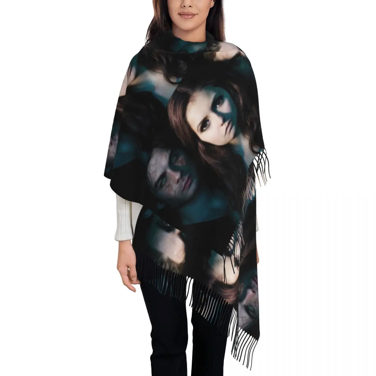 The Vampire Diaries Scarf Tassel Scarves for Women Soft Warm Shawls and Wraps Long Fall Winter Shawl Wrap