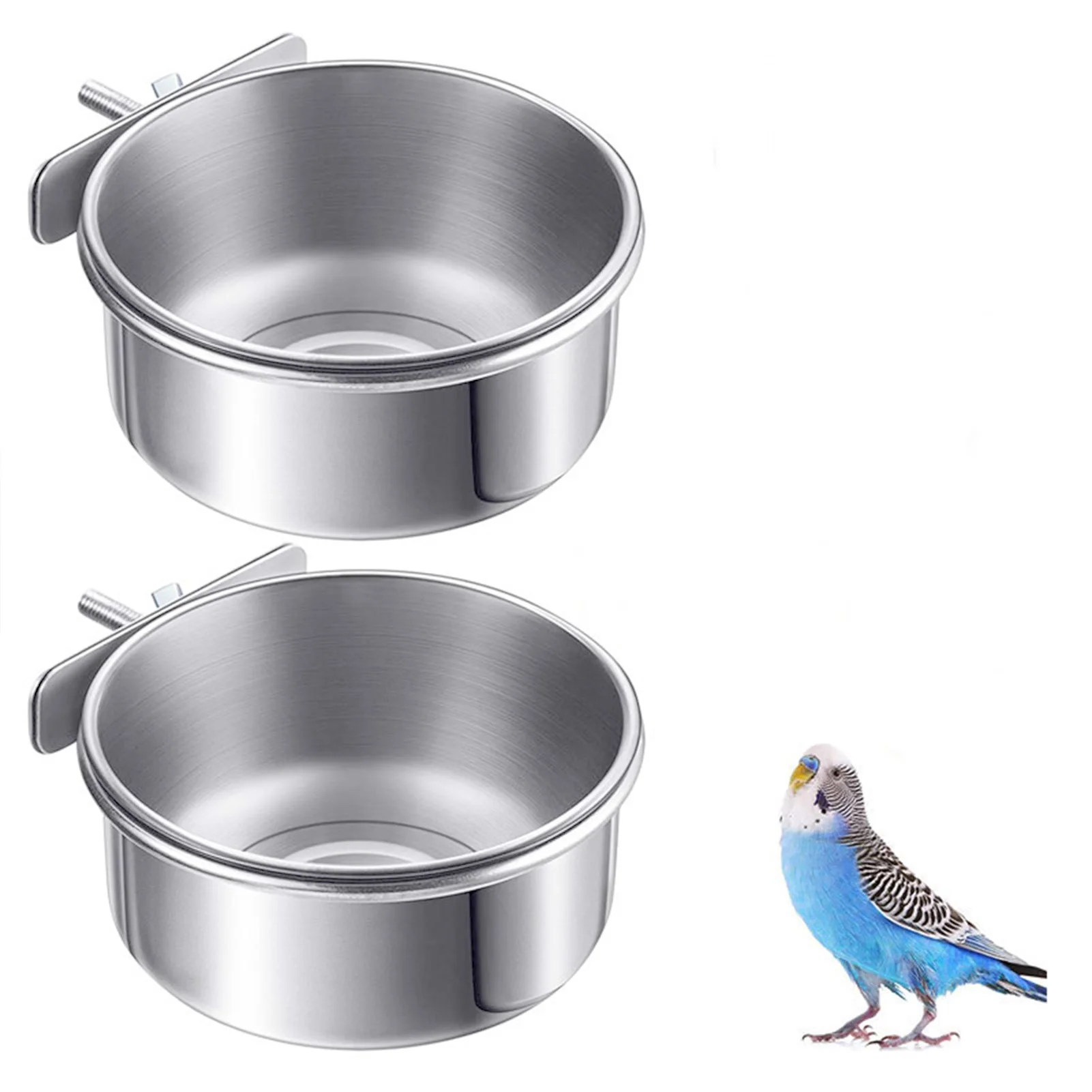 10/12/14cm Parrot Rabbit Hamster Pet Food Dish Stainless Steel Clamp-on Water Drinker Bird Feeder Feeding Bowl Hanging Bowl view 4