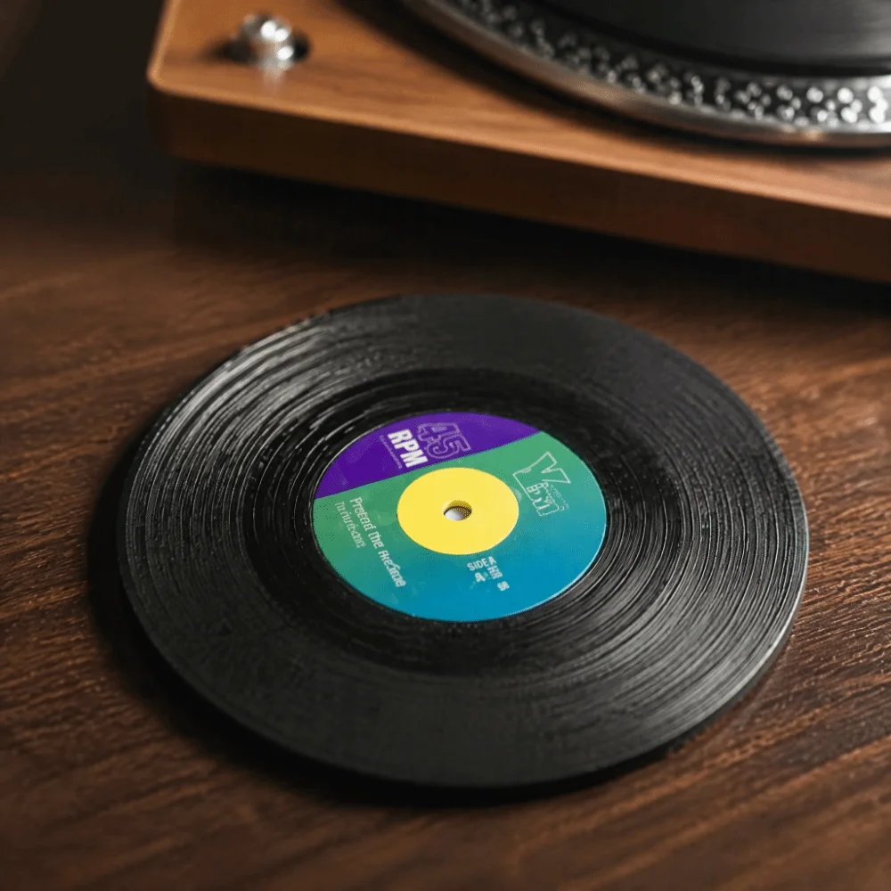 2pcs Funny ABS Record Coasters Black Retro Design Drink Coasters Classic Cups 4 Inch Diameter Place Mats For Bars