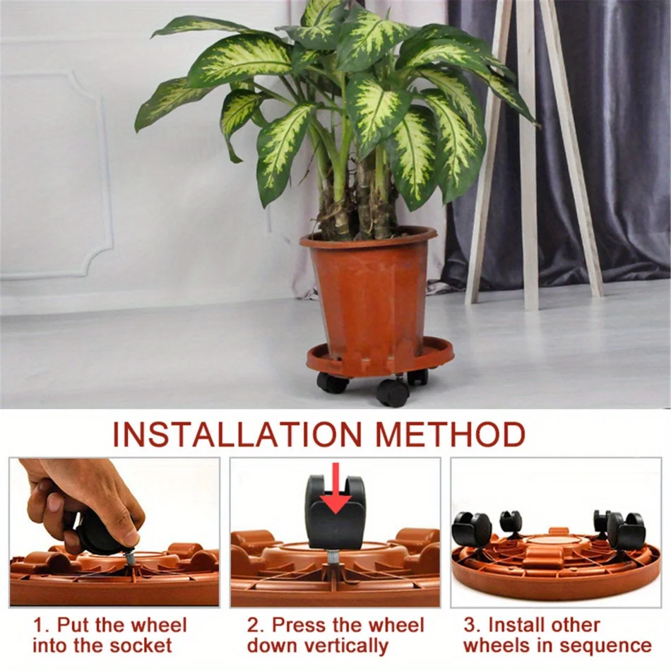 1 Stück, abnehmbarer Pflanzenständer, Blumentopftablett mit Universalrad, schweres rollendes Blumentopfregal für den Innen- und Außenbalkon – Detail 4