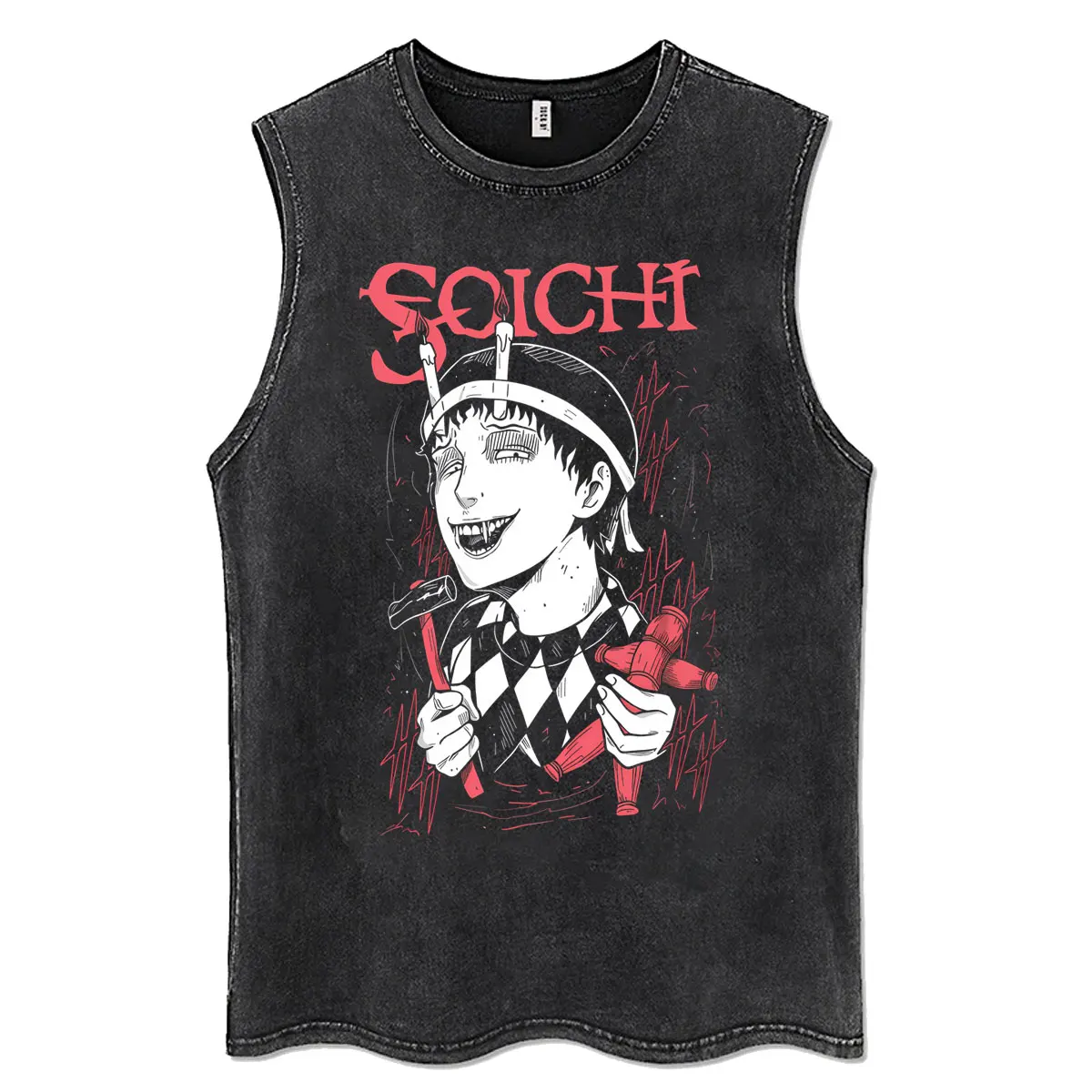 Anime Junji Ito Souichi Vintage Washed Tank Tops Men Women Casual Manga Horror Sleeveless Vest T-shirt Male Oversized Cotton Tee