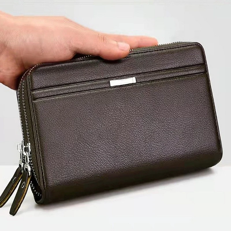 Bolso de mano con múltiples ranuras para hombre, cartera larga de cuero con doble cremallera, bolso de negocios de gran capacidad, tarjetero, regalo para hombre