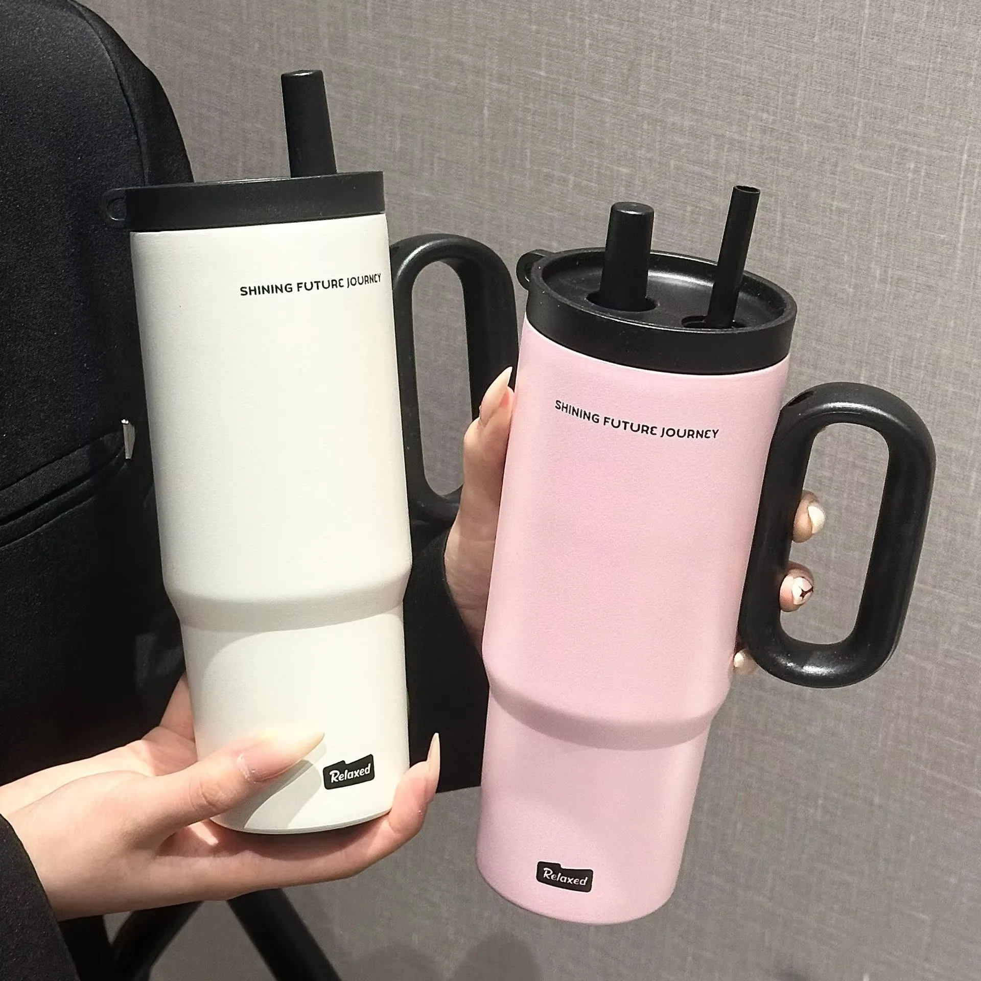 720ML Stainless Steel Thermos Cup with Straw & Handle Ice Coffee Drink Vacuum Insulated Cup Car Travel Outdoor Water Bottle