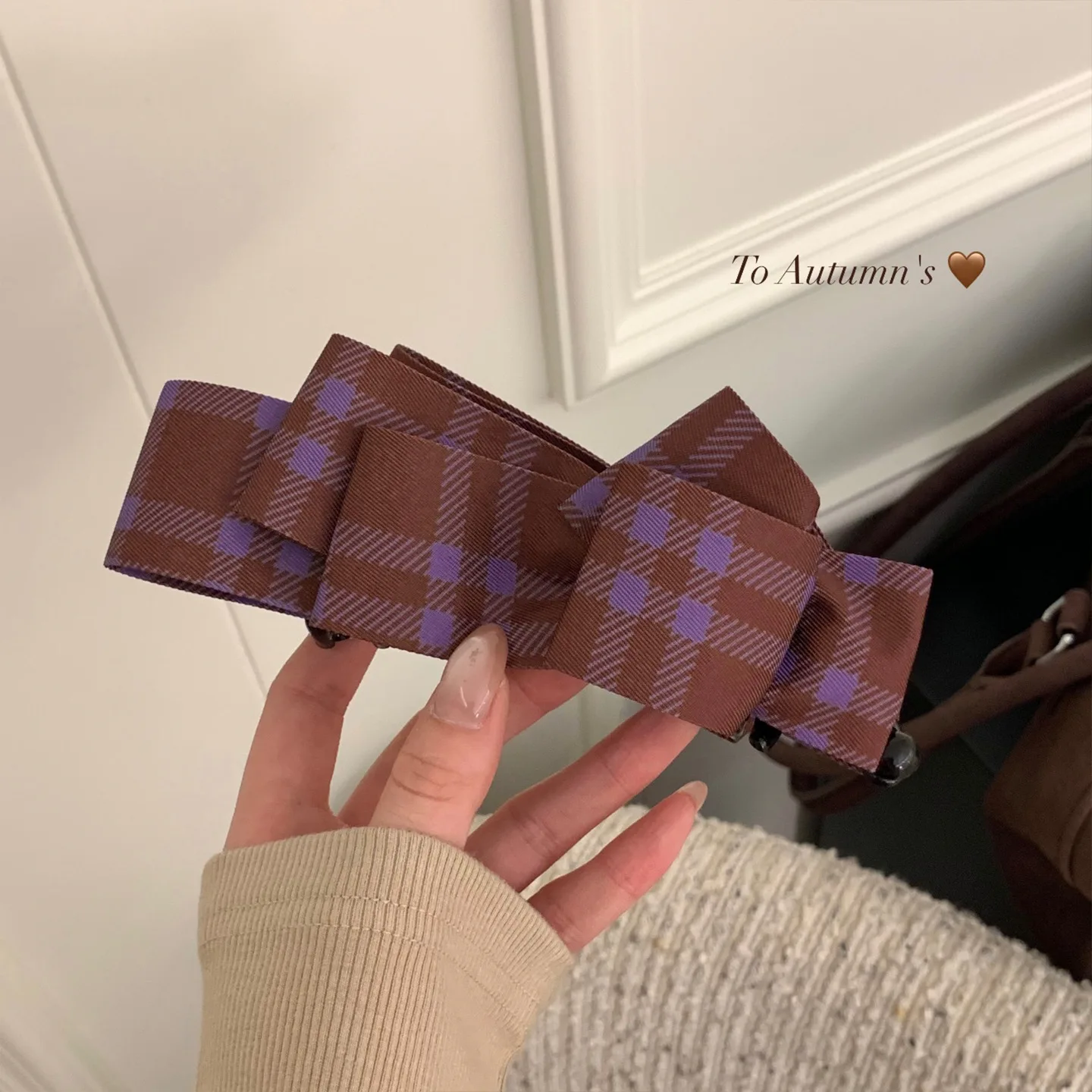1pc Korean Viral Purple Check Banana Clip High End Vertical Hair Claw for Women Back of Head Ponytail Bun Holder Chic