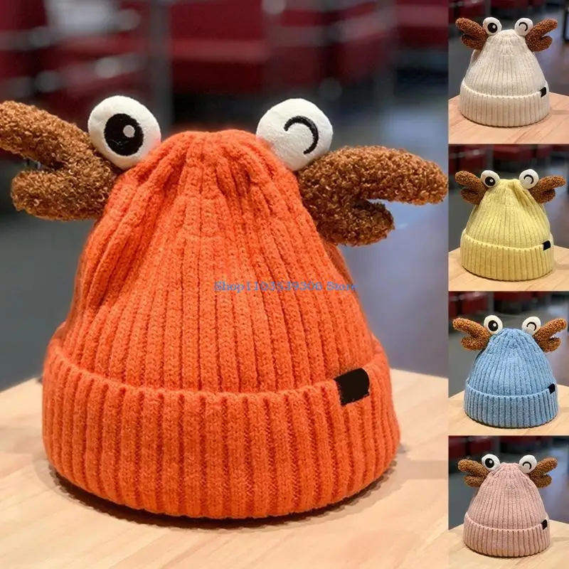 400A Casual Big Eyes Antler Funny Knitted Hat Beanie All-match Warm for Male Female