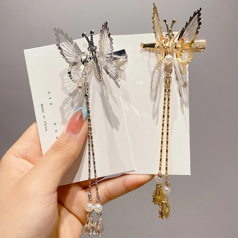 Moving Butterfly Tassel Hairpin Girl Retro Sweet Fairy Hairclips Side Clip Hair Tie Korean Fashion Hair Accessories