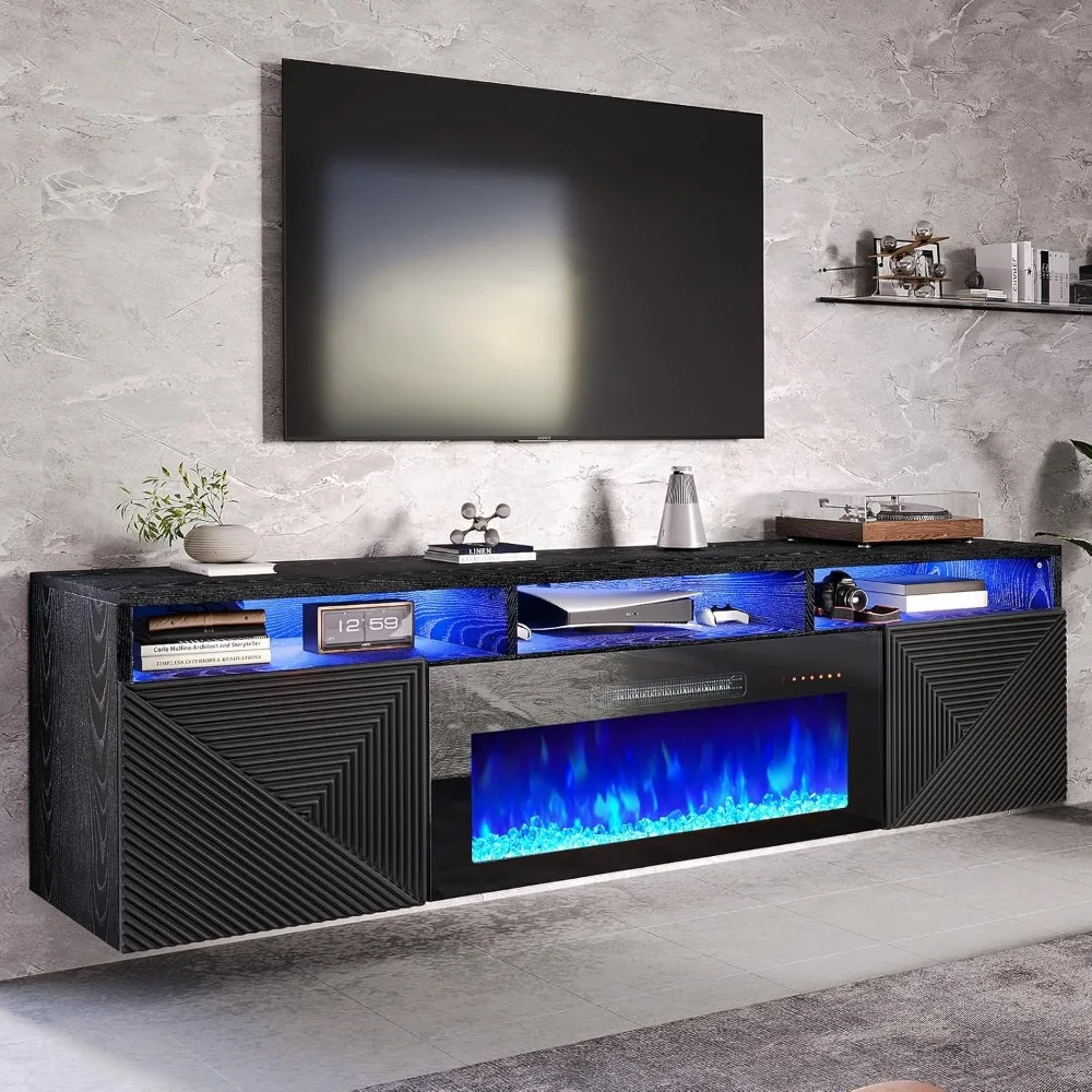 

Floating TV Stand with 40" Electric Fireplace, Modern Wall Mounted Entertainment Center with Storage, 80in Media Console