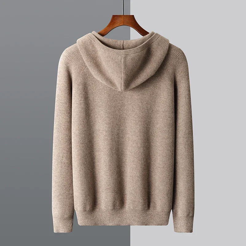 Hooded knitted jacket cashmere sweater zipper thick casual hooded sweatshirt cardigan men's sweater