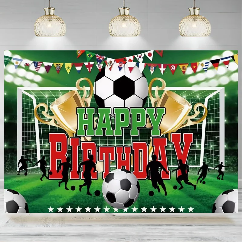 Soccer Birthday Party Backdrop Football Field Photographic Background Theme Decorations Photo Props Boys Kids Cake Table Banner