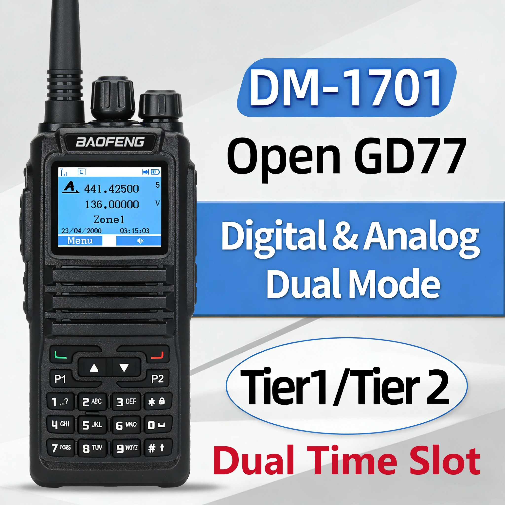 

Цифровая рация BAOFENG DMR DM-1701 Open GD77, двухрежимная, аналоговая, Tier 1+2, с двумя слотами времени, VHF/UHF, для любительской радиосвязи