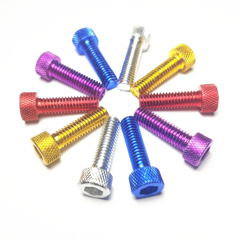 10pcs/lot M6*20 Aluminum Alloy Screws DIN912 M6x20mm Knurled Aluminum Hexagonal Socket head Cap Screws Bolts Anodized 5 Colors