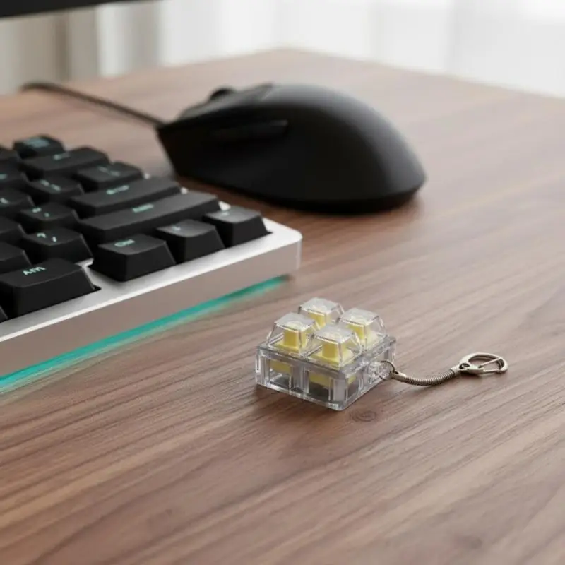 Portable LED Crystal Keycap Fidget Toy Keyboard Sensory Keychain Stress Relief Gadget for Outdoor Indoor Relaxation