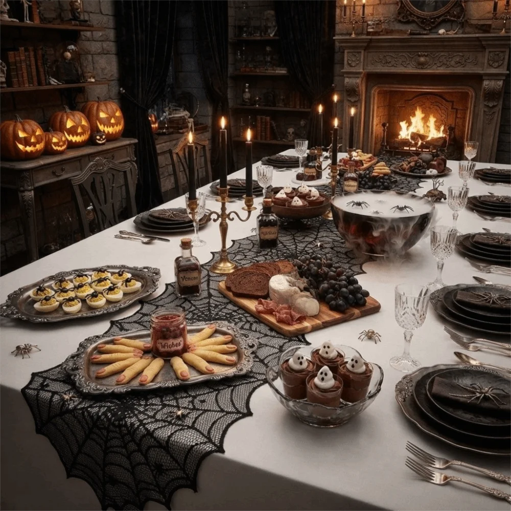 Translucent Spider Web Black L - Table Cloth Disposable ulasan dan harga