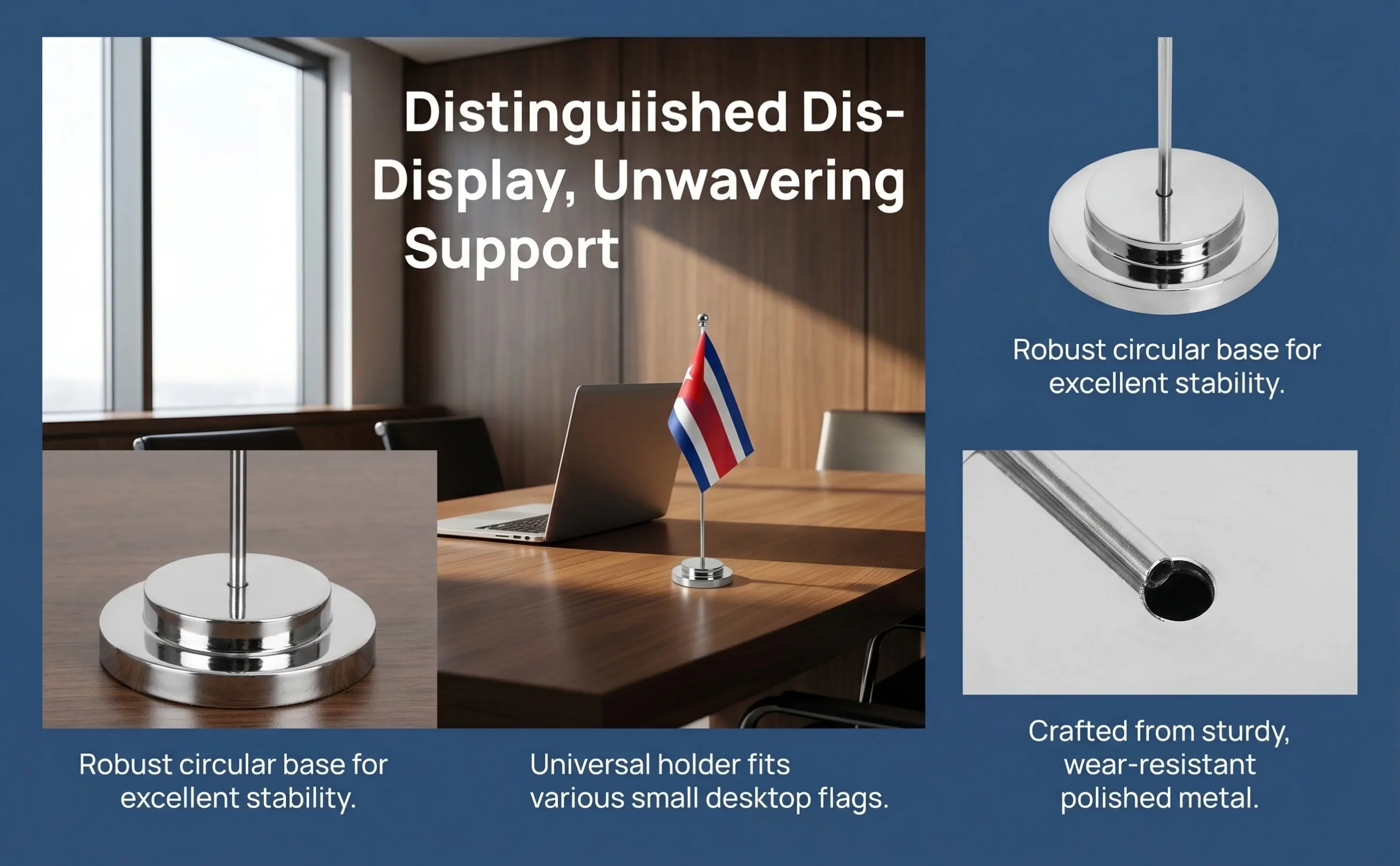 4Pcs Office Flag Base Metal Desk Flag Holder Stable Table Flagpole Support for Personal Party Or Commemorative Event Display
