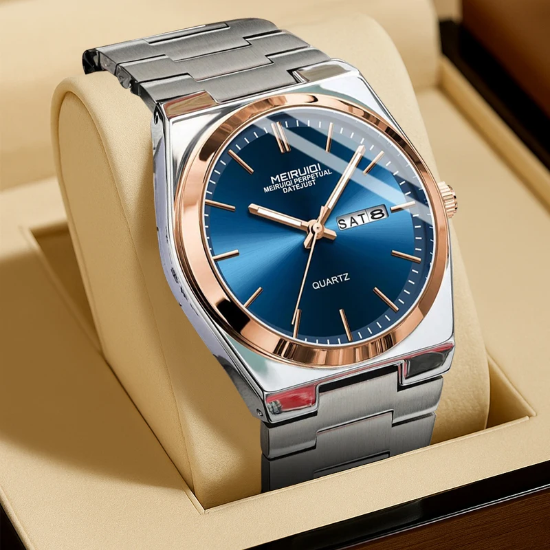 

Мужские часы в классическом повседневном стиле, розово-синие, с двойным дисплеем, кварцевые, с указателем даты.