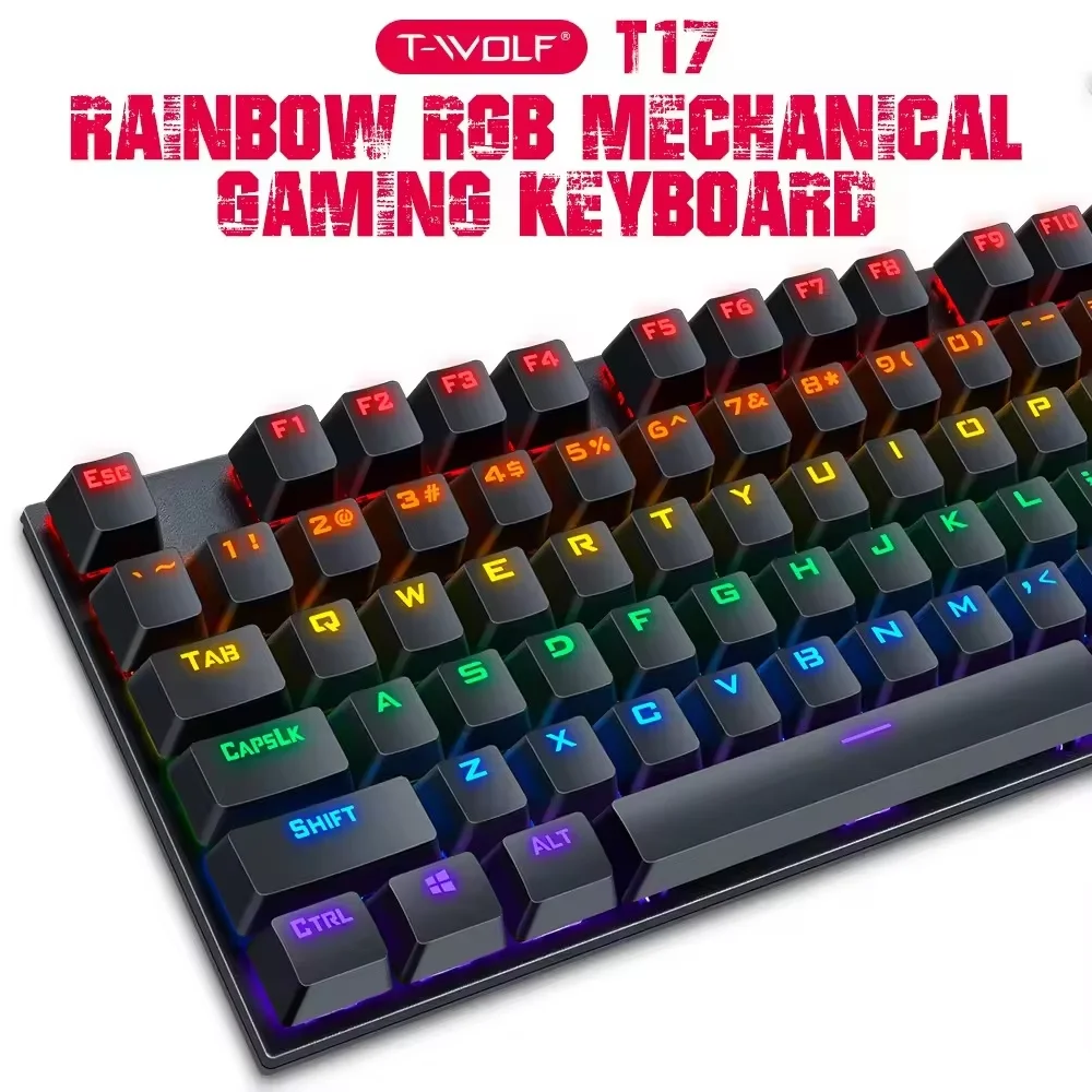 

Russian T17 Mechanical Keyboard USB Wired Keyboard RGB Rainbow Light for Gaming Computer 104keys Ergonomics Multimedia Keyboard