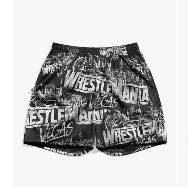 

Мужские баскетбольные шорты из сетчатой ткани в стиле ретро WrestleMania Las Vegas, быстросохнущие шорты Y2K оверсайз, подходящие для повседневной носки и тренировок.
