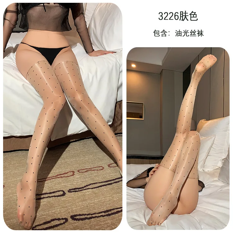

Long Night Sexy Lingerie Thin Shiny Women's Polka Dot Stockings Internet Celebrity Pure Desire Black Stockings Temptation 3226